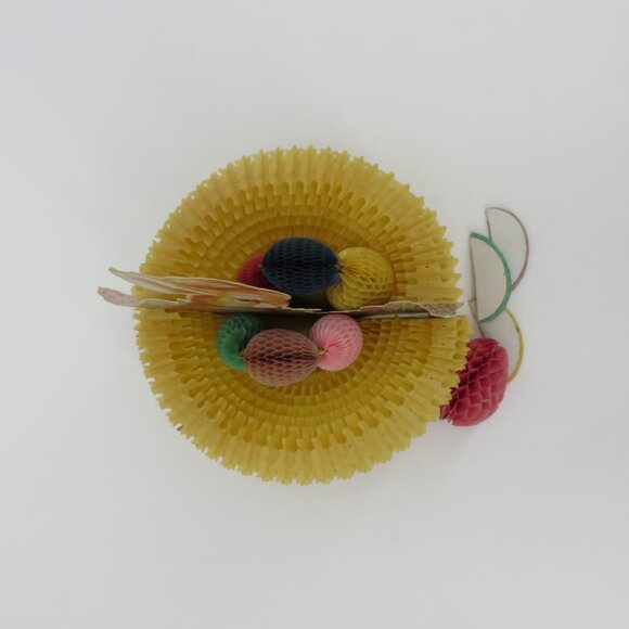 Vintage Easter Bunny Rabbit Basket Eggs Honeycomb Paper Table Decor Made in USA - Picture 10 of 16